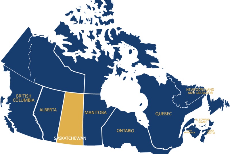 Vị trí của Saskatchewan trên bản đồ Canada 