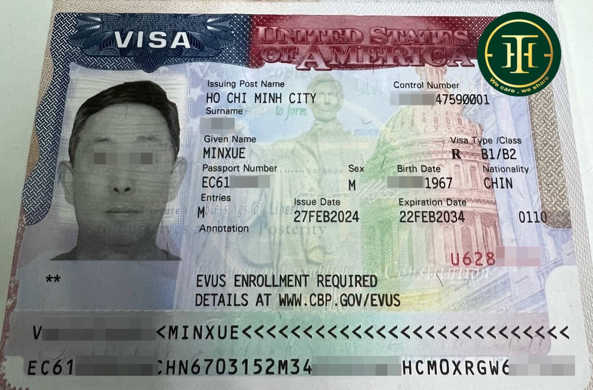 Zhao MinXue đậu visa du lịch Mỹ