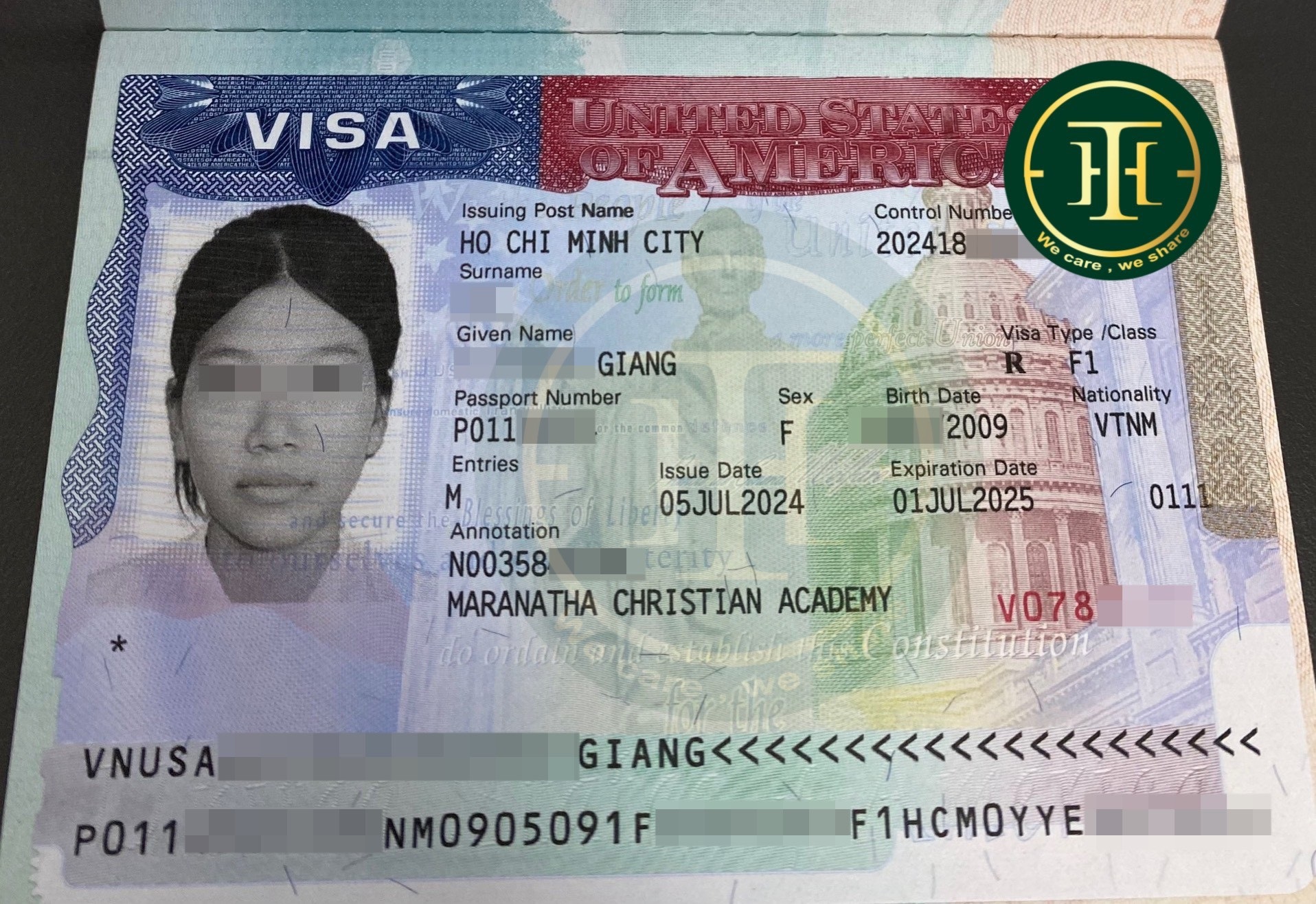 Visa du học Mỹ của bạn Giang